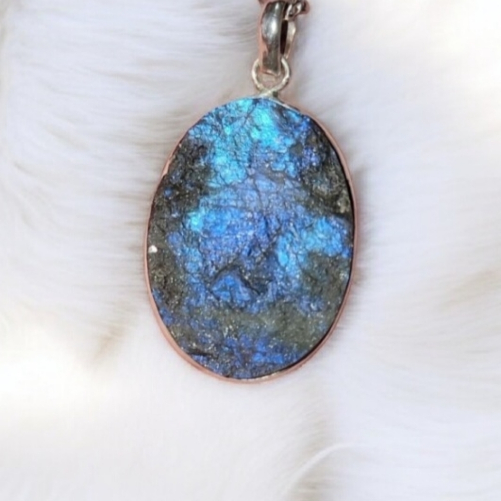 Rough Labradorite Crystal Pendant Necklace ~ 925 Sterling Silver